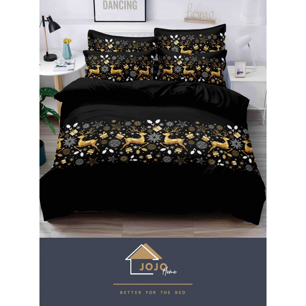 Lenjerie pat 1 PERSOANA, BUMBAC FINET, 4 piese, X-Mass Collection Jojo Home JC1P24 LENJERII 1 PERSOANA