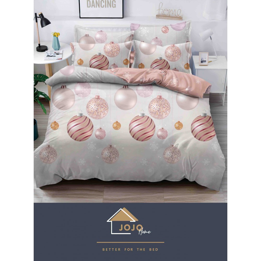 Lenjerie pat 1 PERSOANA, BUMBAC FINET, 4 piese, X-Mass Collection Jojo Home JC1P26 LENJERII 1 PERSOANA