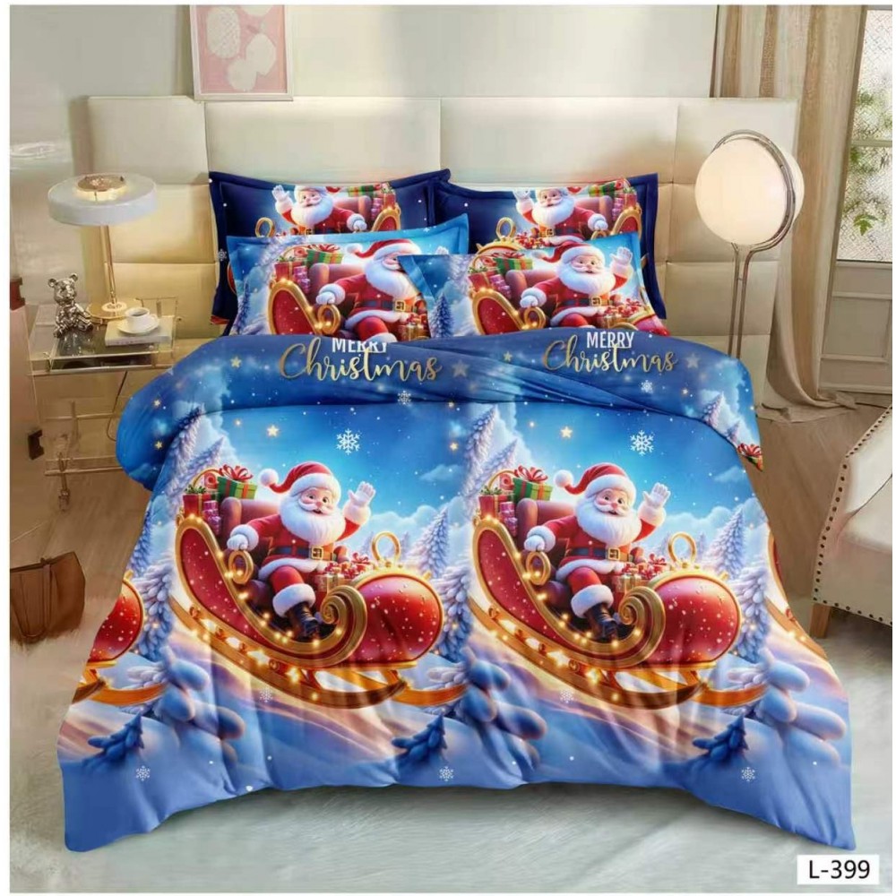 Lenjerie de Pat Crăciun 6 Piese,  Modele Festive, Mos Craciun LCRL5 LENJERII 6 PIESE