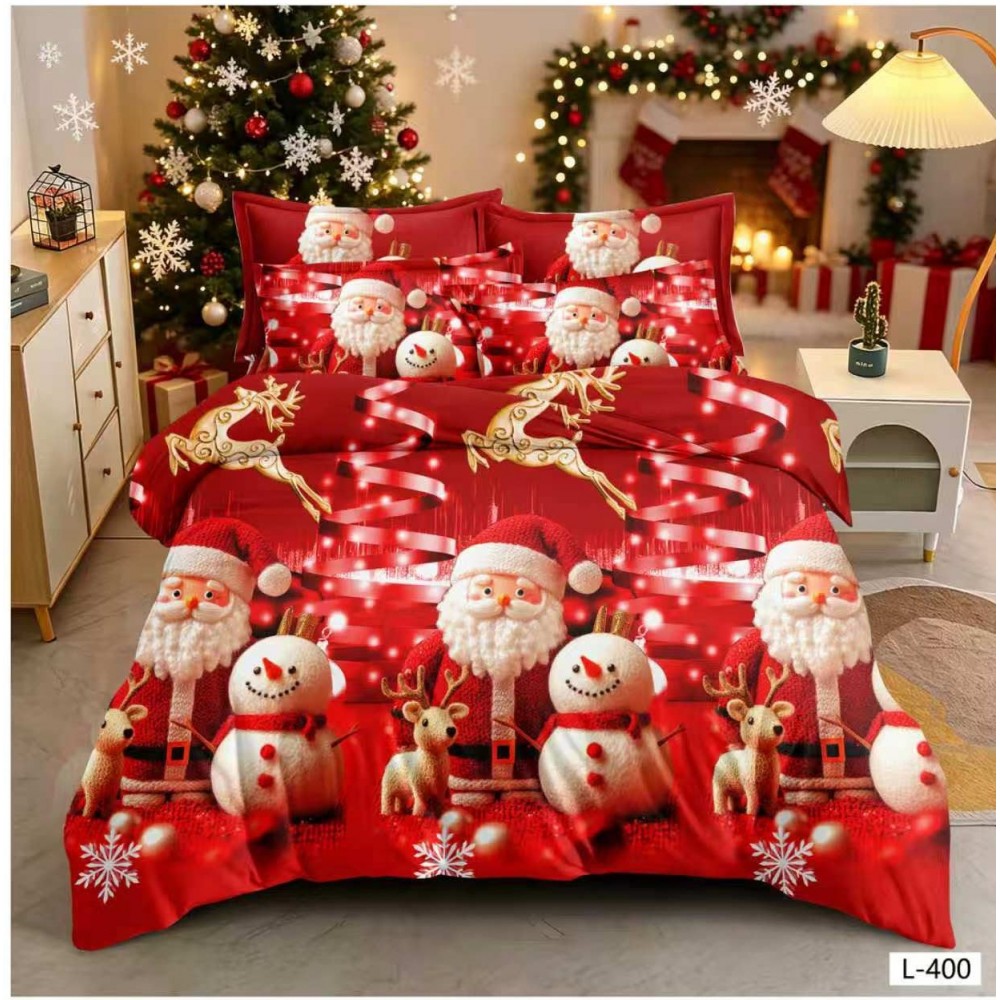 Lenjerie de Pat Crăciun 6 Piese,  Modele Festive, Mos Craciun LCRL6 LENJERII 6 PIESE