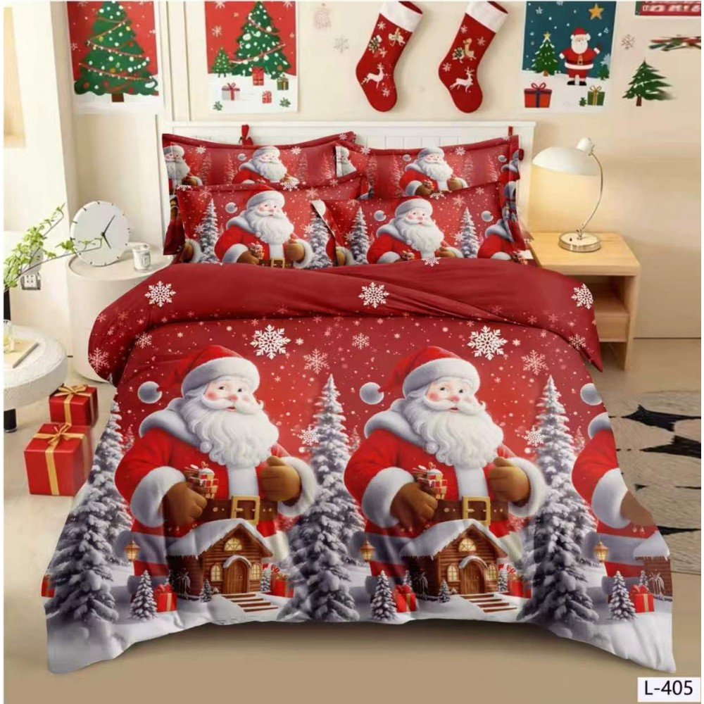 Lenjerie de Pat Crăciun 6 Piese,  Modele Festive, Mos Craciun LCRL7 LENJERII 6 PIESE