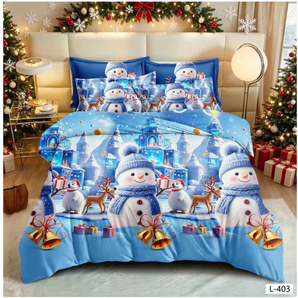 Lenjerie de Pat Crăciun 6 Piese,  Modele Festive, Mos Craciun LCRL9 LENJERII 6 PIESE
