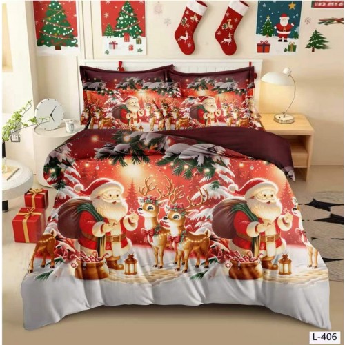 Lenjerie de Pat Crăciun 6 Piese,  Modele Festive, Mos Craciun LCRL10