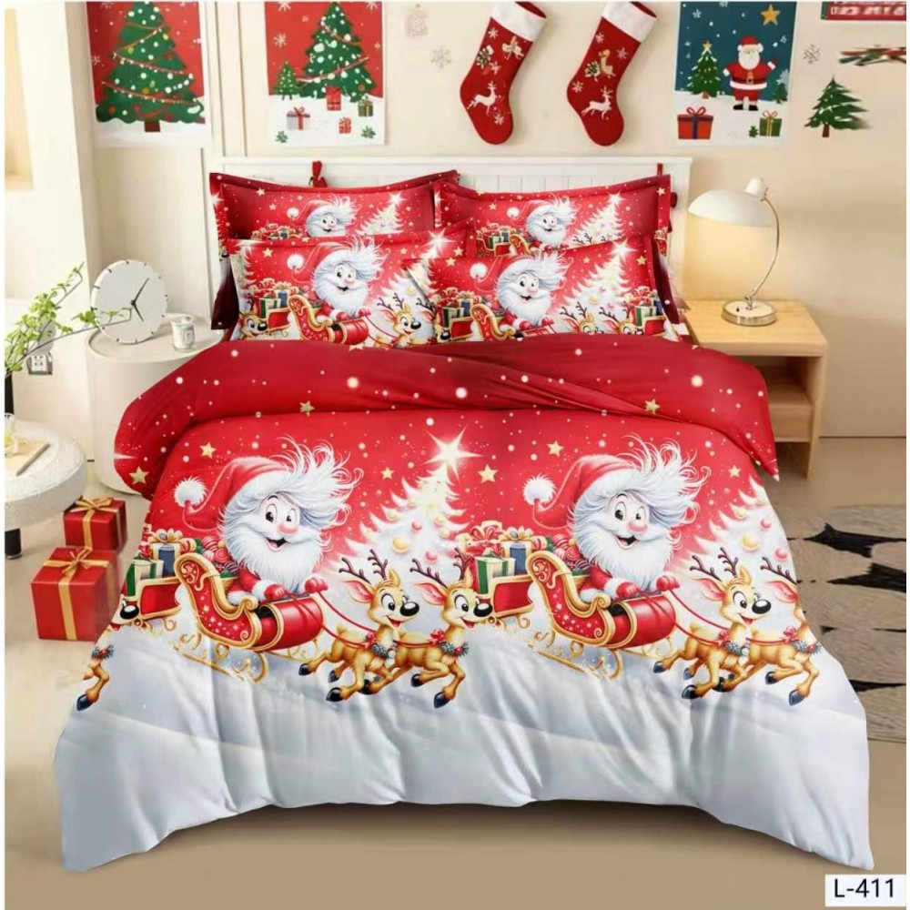 Lenjerie de Pat Crăciun 6 Piese,  Modele Festive, Mos Craciun LCRL11 LENJERII 6 PIESE