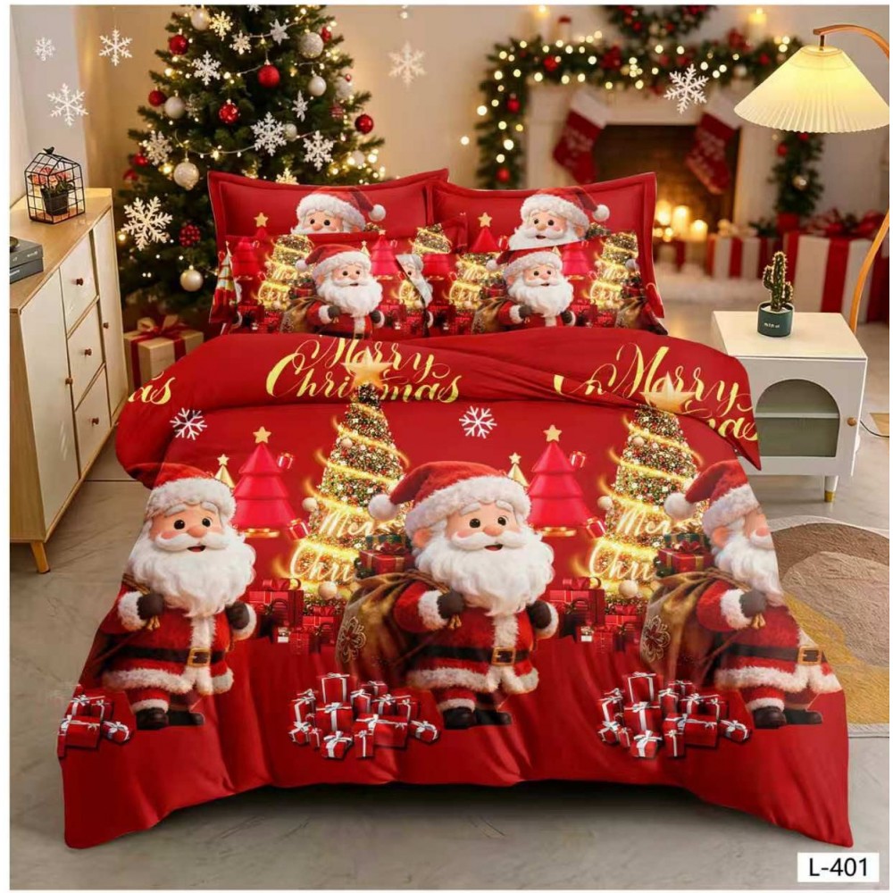Lenjerie de Pat Crăciun 6 Piese,  Modele Festive, Mos Craciun LCRL12 LENJERII 6 PIESE