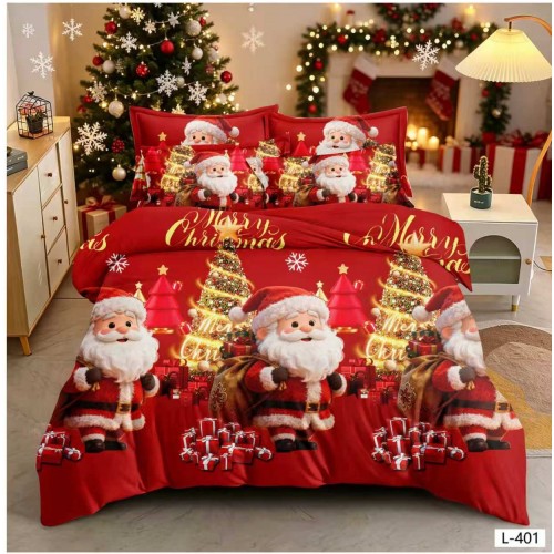 Lenjerie de Pat Crăciun 6 Piese,  Modele Festive, Mos Craciun LCRL12