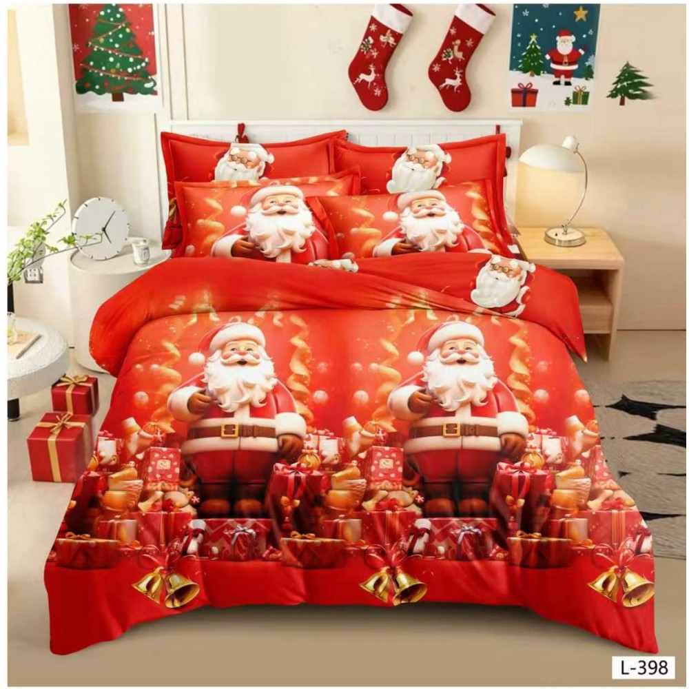 Lenjerie de Pat Crăciun 6 Piese,  Modele Festive, Mos Craciun LCRL13 LENJERII 6 PIESE