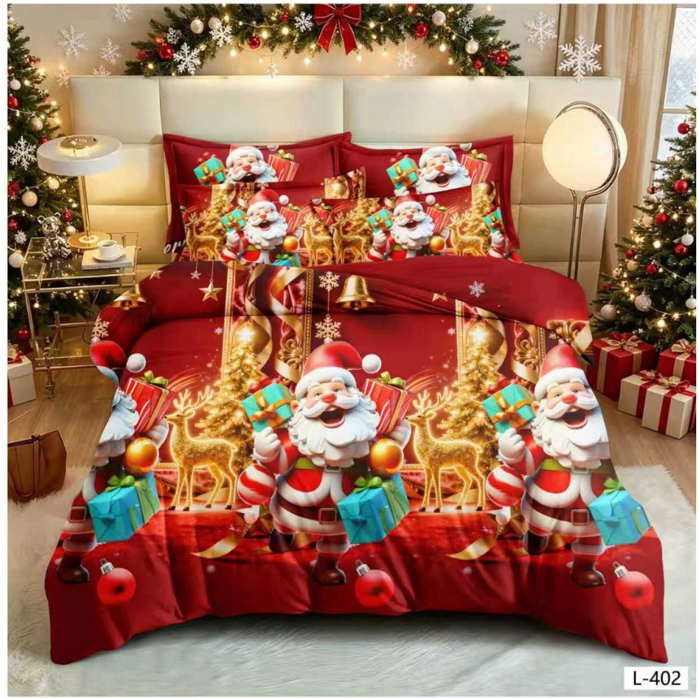 Lenjerie de Pat Crăciun 6 Piese,  Modele Festive, Mos Craciun LCRL14 LENJERII 6 PIESE