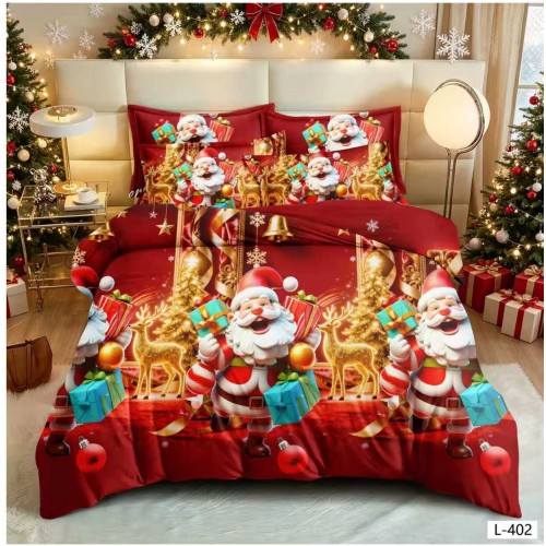 Lenjerie de Pat Crăciun 6 Piese,  Modele Festive, Mos Craciun LCRL14