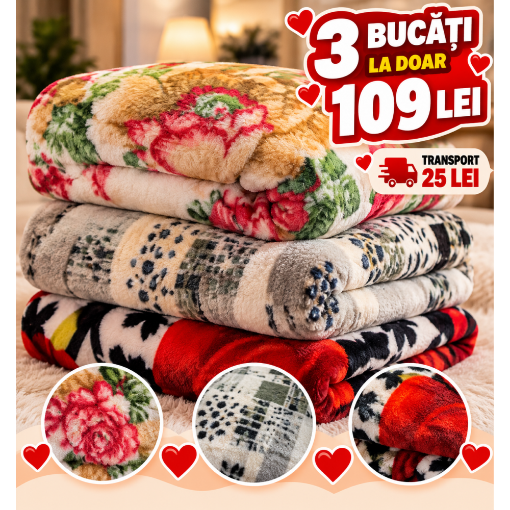 Set 3 Pături Cocolino 200x230 cm – 109 Lei | Super Pufoase și Călduroase S3PC74 PATURI COCOLINO