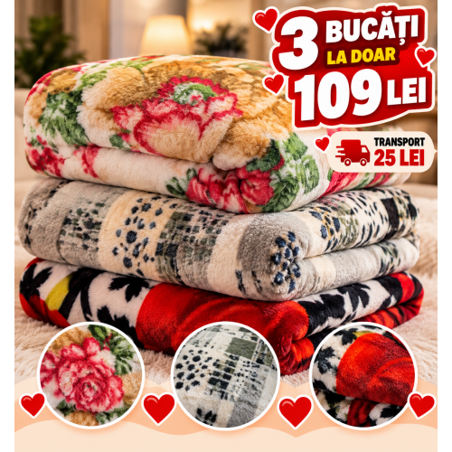 Set 3 Pături Cocolino 200x230 cm – 109 Lei | Super Pufoase și Călduroase S3PC74