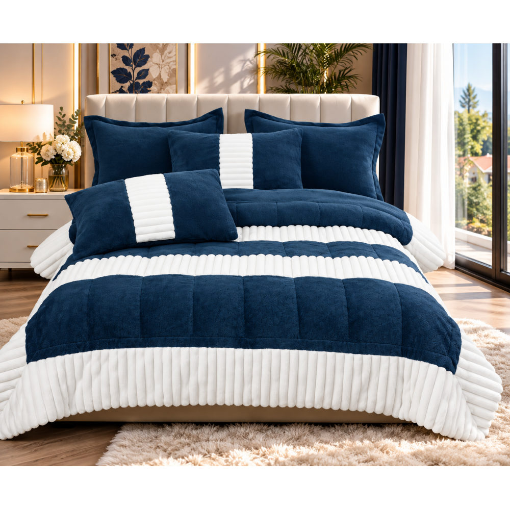 Set pilotă pufoasă Iepure, 6 piese, roz cu alb, LENJERE INCLUSA cu cearșaf cu elastic 180X200 SPLIM3 PILOTE BLANA IEPURE