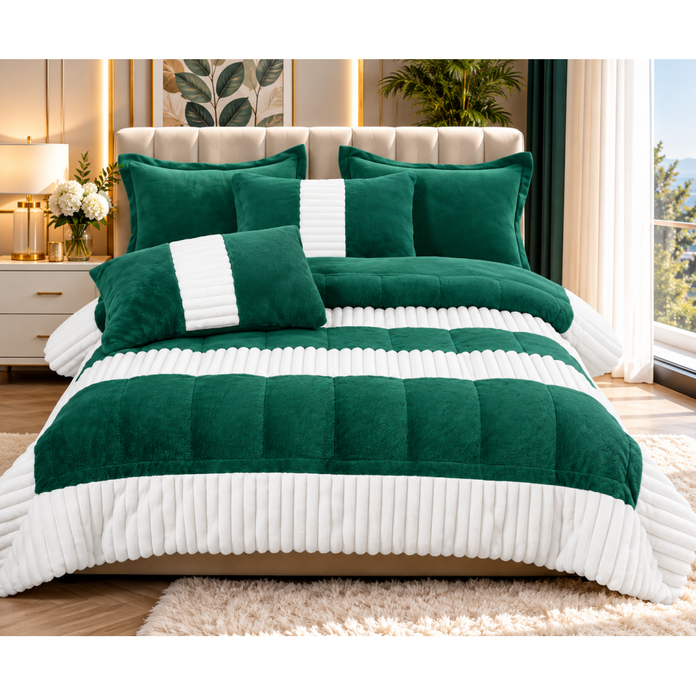 Set pilotă pufoasă Iepure, 6 piese, roz cu alb, LENJERE INCLUSA cu cearșaf cu elastic 180X200 SPLIM5 PILOTE BLANA IEPURE