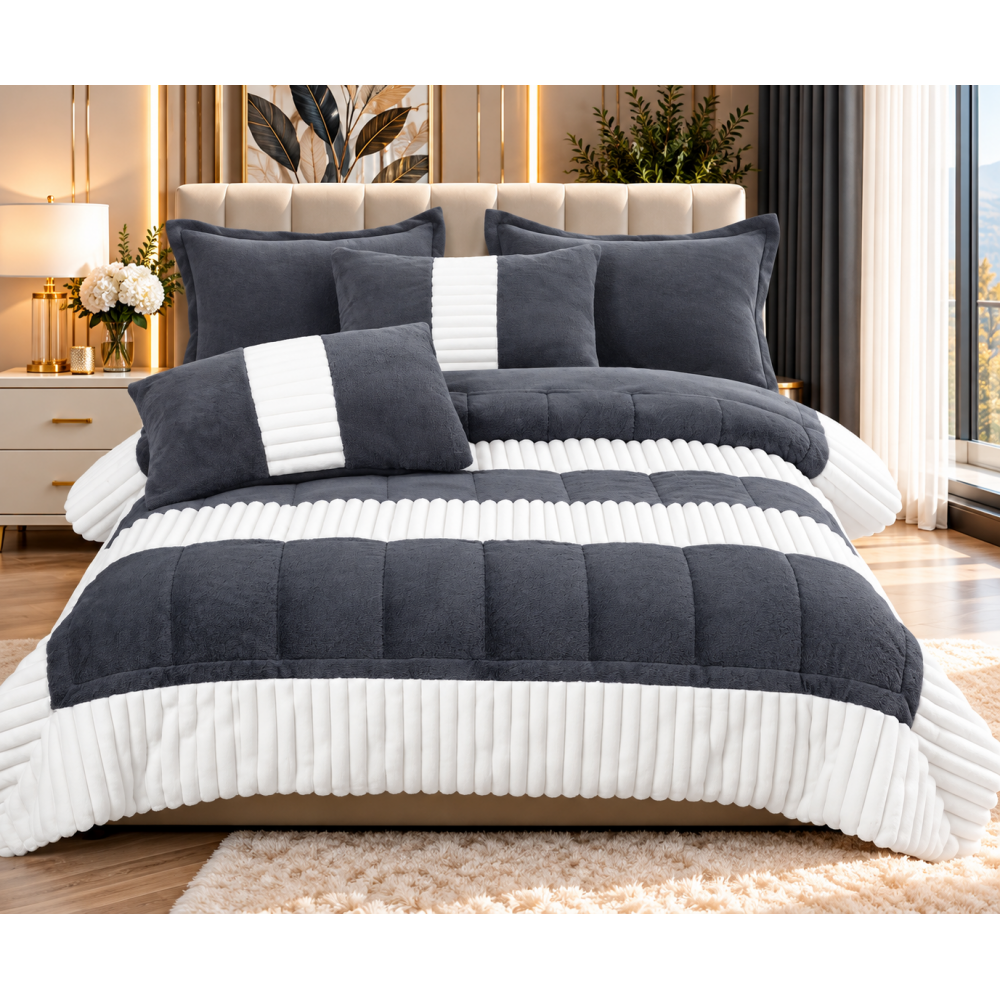 Set pilotă pufoasă Iepure, 6 piese, roz cu alb, LENJERE INCLUSA cu cearșaf cu elastic 180X200 SPLIM6 PILOTE BLANA IEPURE