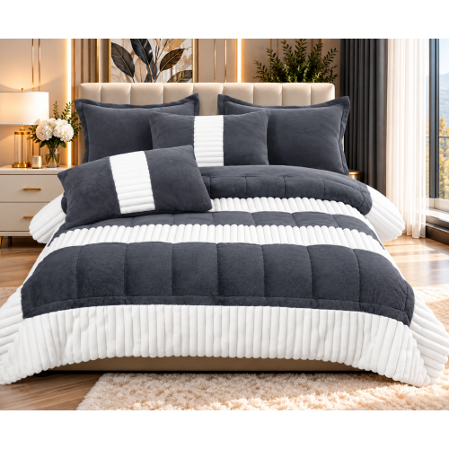 Set pilotă pufoasă Iepure, 6 piese, roz cu alb, LENJERE INCLUSA cu cearșaf cu elastic 180X200 SPLIM6