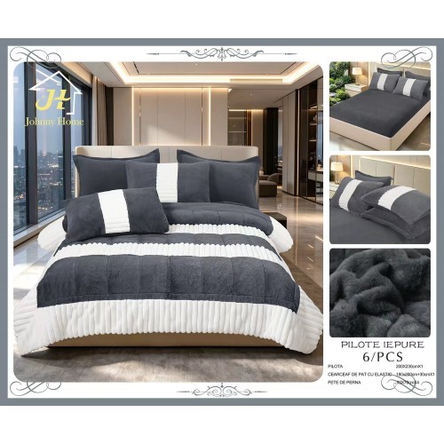Set pilotă pufoasă Iepure, 6 piese, roz cu alb, LENJERE INCLUSA cu cearșaf cu elastic 180X200 SPLIM6