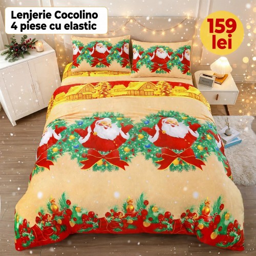Lenjerie de Pat Cocolino 4 Piese cu Elastic 180 X 200 CM  - Modele de Crăciun - 159 lei LCCSK2