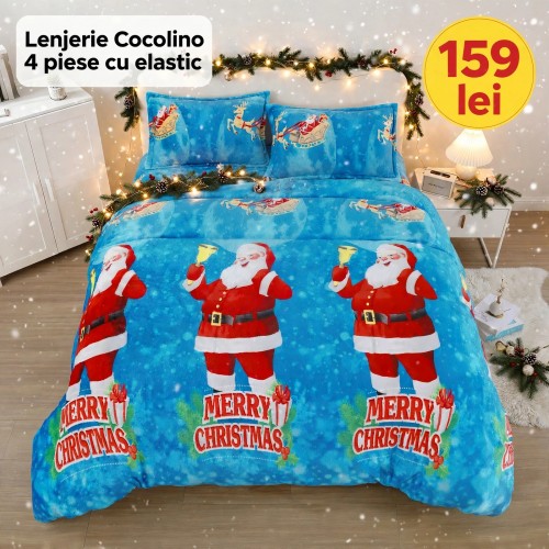 Lenjerie de Pat Cocolino 4 Piese cu Elastic 180 X 200 CM  - Modele de Crăciun - 159 lei LCCSK3