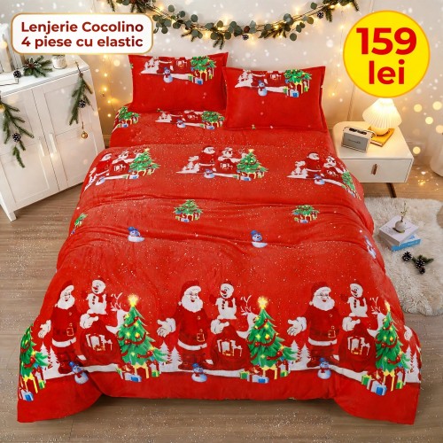 Lenjerie de Pat Cocolino 4 Piese cu Elastic 180 X 200 CM  - Modele de Crăciun - 159 lei LCCSK7