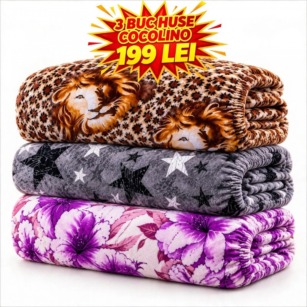 Set 3 Huse de Pat Cocolino cu Elastic + 6 Fețe de Pernă – Modele Asortate – Super Ofertă 199 Lei S3HCE27 Huse cocolino