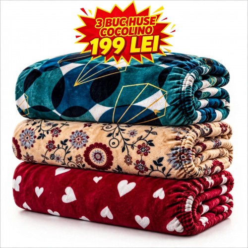 Set 3 Huse de Pat Cocolino cu Elastic + 6 Fețe de Pernă – Modele Asortate – Super Ofertă 199 Lei S3HCE28