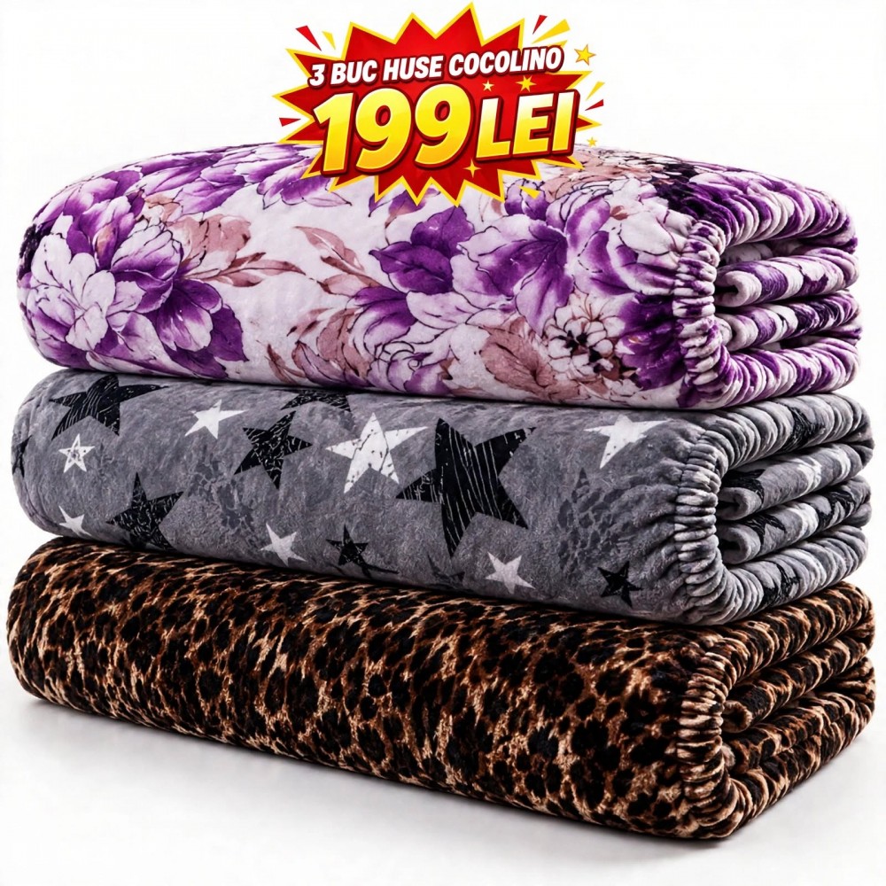 Set 3 Huse de Pat Cocolino cu Elastic + 6 Fețe de Pernă – Modele Asortate – Super Ofertă 199 Lei S3HCE29 Huse cocolino