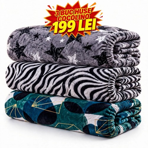 Set 3 Huse de Pat Cocolino cu Elastic + 6 Fețe de Pernă – Modele Asortate – Super Ofertă 199 Lei S3HCE30