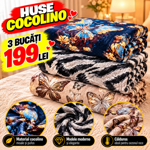 Set 3 Huse de Pat Cocolino cu Elastic + 6 Fețe de Pernă – Modele Asortate – Super Ofertă 199 Lei S3HCE31