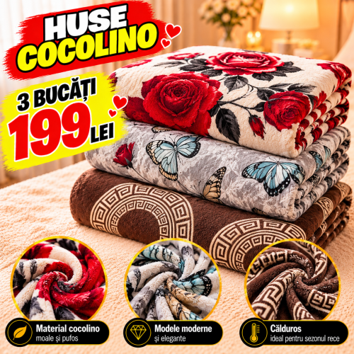 Set 3 Huse de Pat Cocolino cu Elastic + 6 Fețe de Pernă – Modele Asortate – Super Ofertă 199 Lei S3HCE33