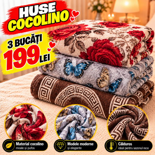 Set 3 Huse de Pat Cocolino cu Elastic + 6 Fețe de Pernă – Modele Asortate – Super Ofertă 199 Lei S3HCE42
