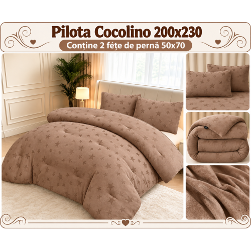 Pilotă Cocolino Pufoasă 200x230 cm – Set 3 Piese cu 2 Fețe de Pernă 50x70 cm, Moale, Călduroasă și Confortabilă PCMS1