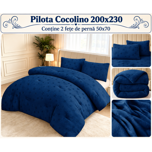 Pilotă Cocolino Pufoasă 200x230 cm – Set 3 Piese cu 2 Fețe de Pernă 50x70 cm, Moale, Călduroasă și Confortabilă PCMS3