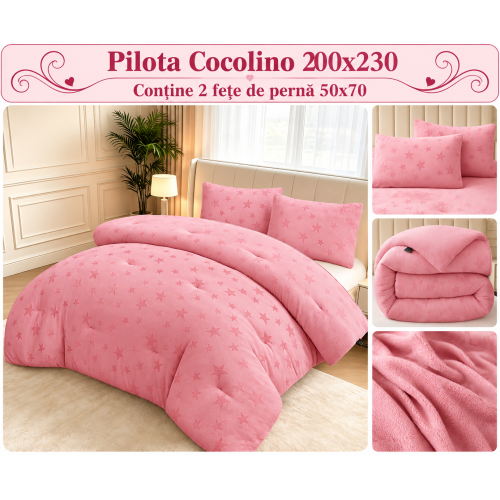 Pilotă Cocolino Pufoasă 200x230 cm – Set 3 Piese cu 2 Fețe de Pernă 50x70 cm, Moale, Călduroasă și Confortabilă PCMS5