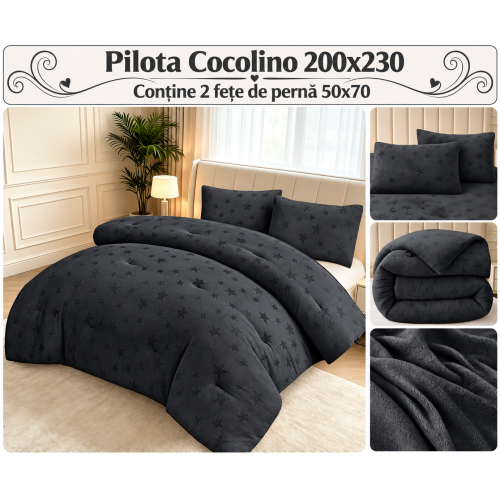 Pilotă Cocolino Pufoasă 200x230 cm – Set 3 Piese cu 2 Fețe de Pernă 50x70 cm, Moale, Călduroasă și Confortabilă PCMS6