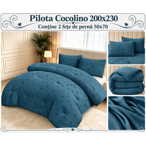 Pilotă Cocolino Pufoasă 200x230 cm – Set 3 Piese cu 2 Fețe de Pernă 50x70 cm, Moale, Călduroasă și Confortabilă PCMS9