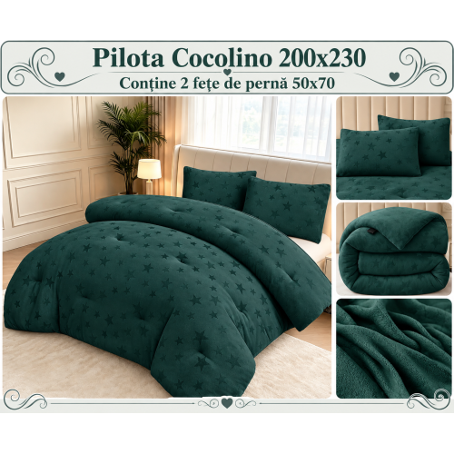Pilotă Cocolino Pufoasă 200x230 cm – Set 3 Piese cu 2 Fețe de Pernă 50x70 cm, Moale, Călduroasă și Confortabilă PCMS10