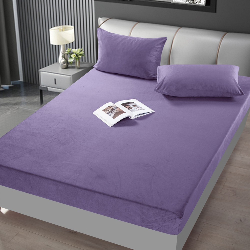 Husa de pat din Catifea cu Elastic cu 2 fete de perna 180x200 MOV HSCJ04 Huse saltea CATIFEA