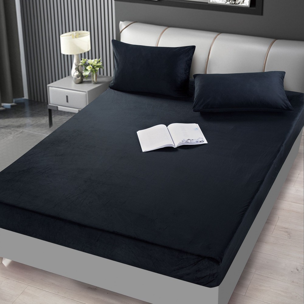 Husa de pat din Catifea cu Elastic cu 2 fete de perna 180x200 NEGRU  HSCJ05 Huse saltea CATIFEA