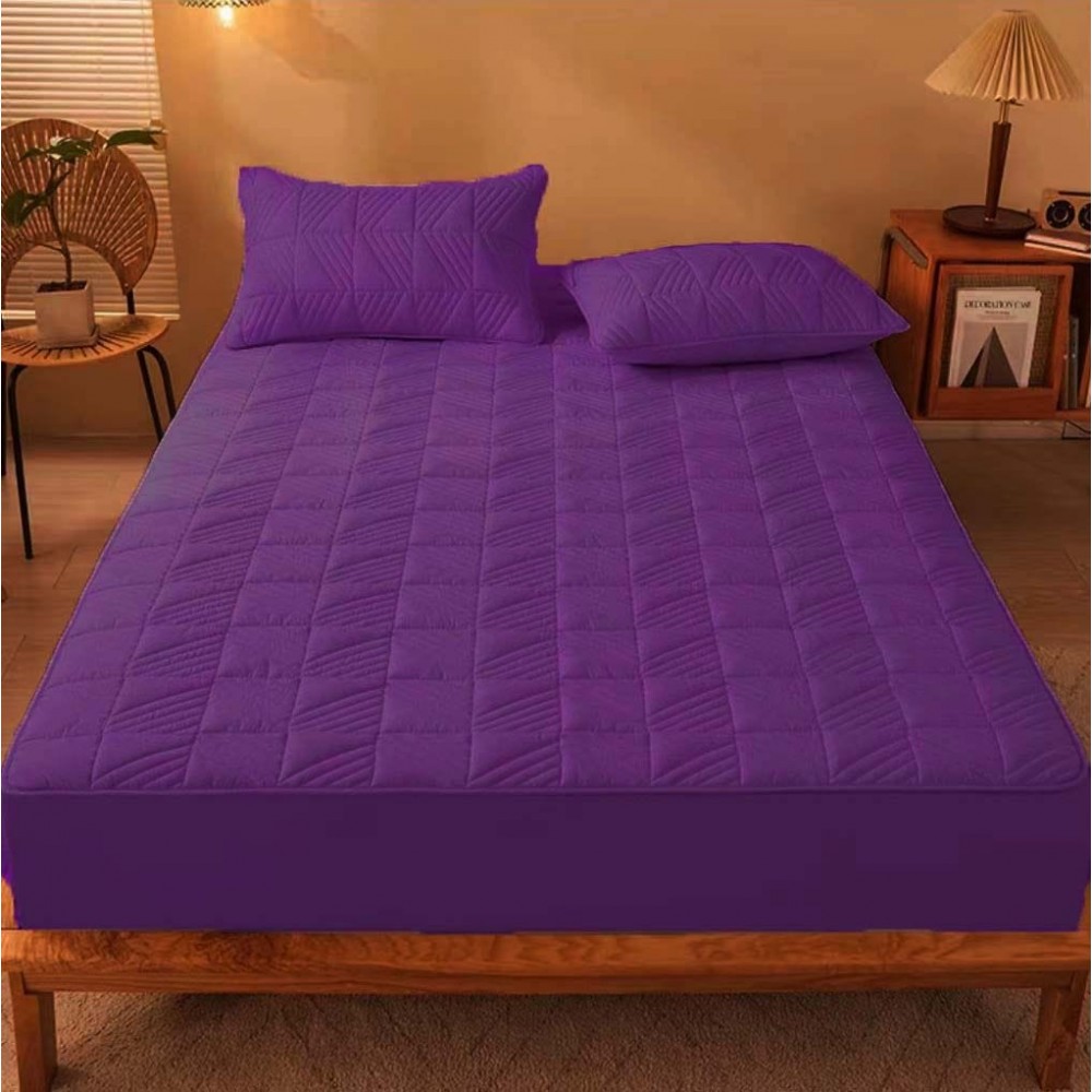 Husã matlasatã tip topper din bumbac satinat, 180x200cm + 2 fete de perna 50x70cm, MOV HUSE FINET MATLASAT 180x200