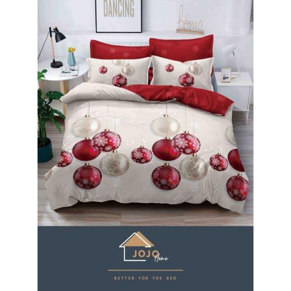 Lenjerie pat 1 PERSOANA, BUMBAC FINET, 4 piese, X-Mass Collection Jojo Home JC1P8 LENJERII DIN FINET 4 PIESE / 1 PERSOANA MOTIVE CRACIUN JOJO