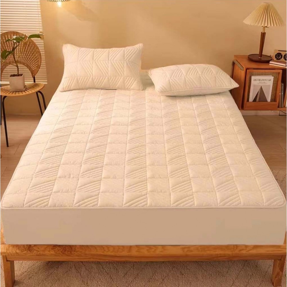 Husã matlasatã tip topper din bumbac satinat, 180x200cm + 2 fete de perna 50x70cm, CREM DESCHIS HUSE FINET MATLASAT 180x200