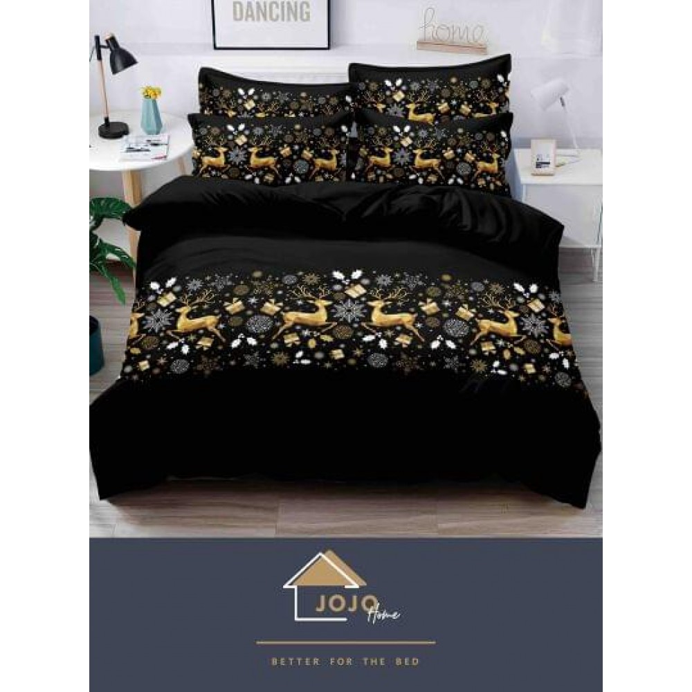 Lenjerie pat 1 PERSOANA, BUMBAC FINET, 4 piese, X-Mass Collection Jojo Home JC1P9 LENJERII DIN FINET 4 PIESE / 1 PERSOANA MOTIVE CRACIUN JOJO