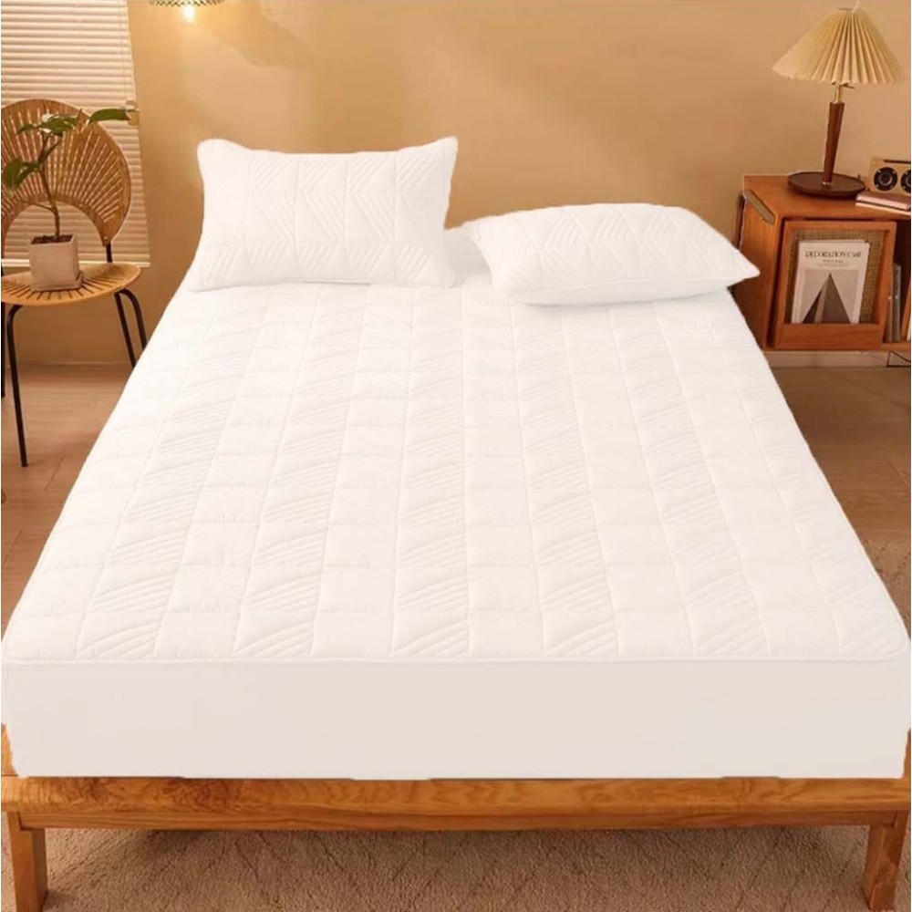 Husã matlasatã tip topper din bumbac satinat, 180x200cm + 2 fete de perna 50x70cm, ALB HUSE FINET MATLASAT 180x200