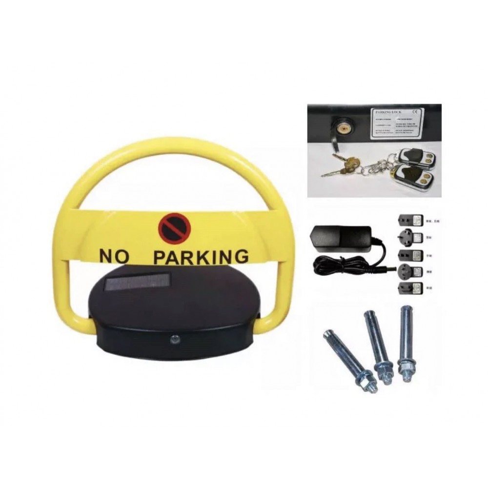 Blocator loc parcare automat, cu 2 telecomenzi si alarma, suporta 2 tone, Galben/Negru, rezistent intemperii