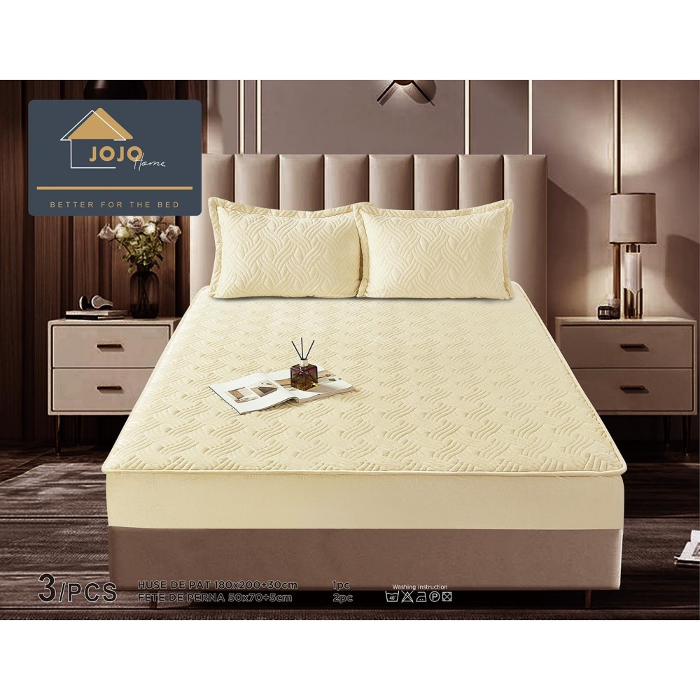 Huse/Topper pentru saltea cu elastic 180x200,CREM-UNT Huse catifea TOPPER pt saltea cu elastic 180x200