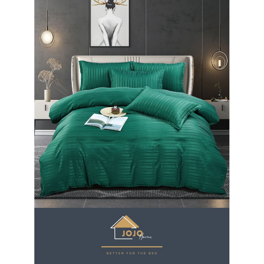 Lenjerie de pat, damasc, uni, VERDE SMARALD, 6 piese, pat 2 persoane, Jo-Jo, DM3 LENJERII DAMASC