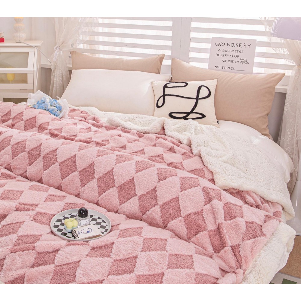 Patura cu blanita de iepure si catifea 200×230 cm PCBI8-ROZ PATURI COCOLINO BLANA IEPURE