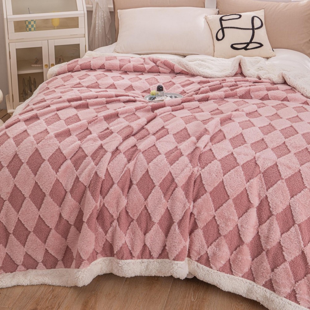 Patura cu blanita de iepure si catifea 200×230 cm PCBI8-ROZ PATURI COCOLINO BLANA IEPURE
