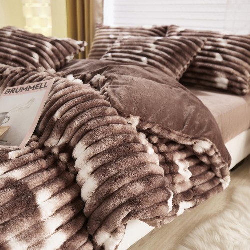 Lenjerie pufoasa  pentru pat dublu din blana artificiala de iepure 4 piese ,MARO-OMBRE LCIU2