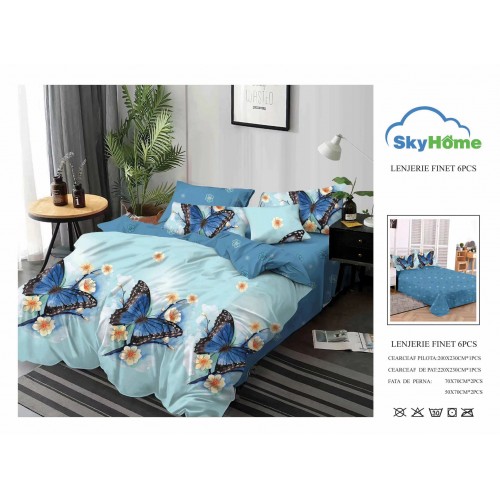 Lenjerie de Pat din Finet cu 2 Fete, 6 Piese, Pat 2 Persoane, LF6PSKY8